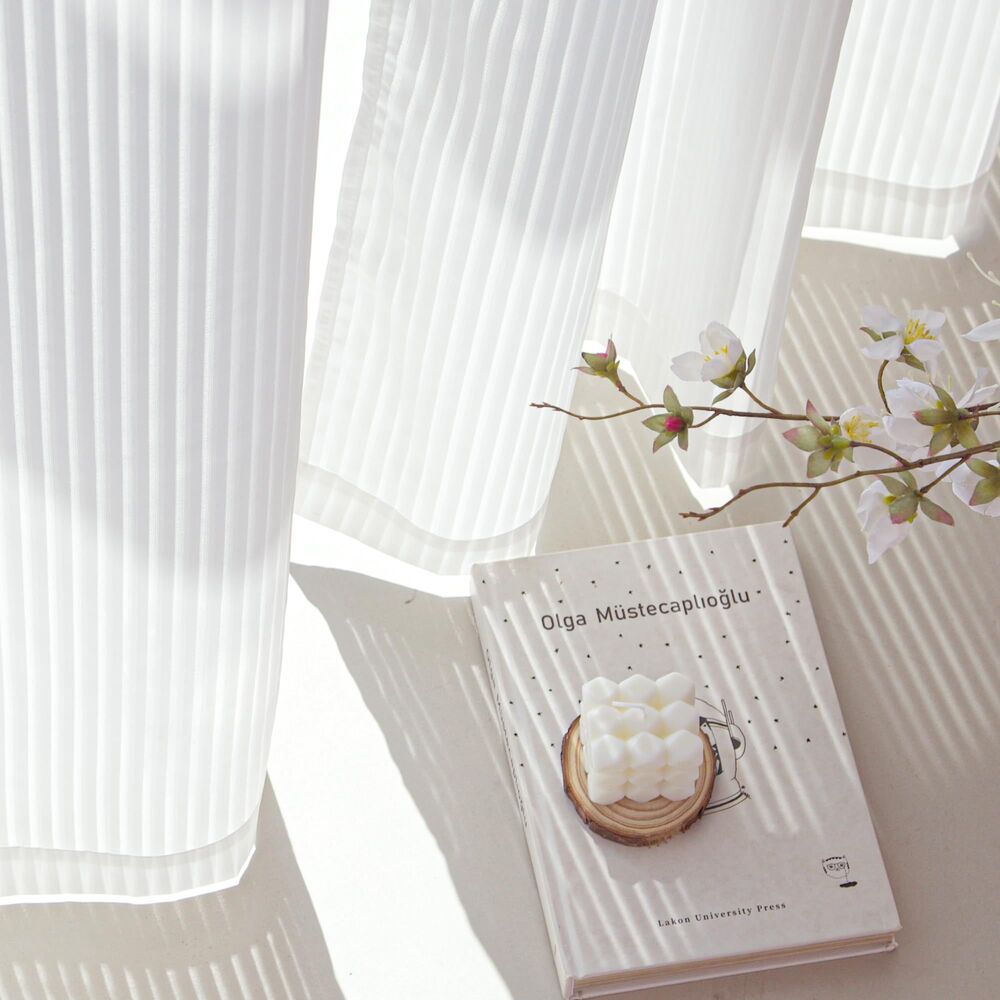 Set of 2 Curtain Panels, 52"W x 63"L, Striped White Sheer Curtains